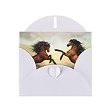 DMORJ Weißes springendes Pferd, hochwertige Perlenpapier-Grußkarte:  10,2 x 15,2 cm, für Geburtstagskarte, Valentinstagskarte, Einladungskarte, Qualität