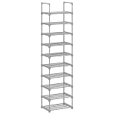 SONGMICS Schuhregal mit 10 Ebenen, offener Schuhschrank hoch, Schuhständer schmal, Schuhaufbewahrung, aus Metall, platzsparend, für Ankleidezimmer, Flur, 30 x 45 x 174 cm, grau LSA025G02