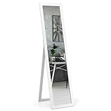 GOPLUS 2 in 1 Ganzkörperspiegel, Wandspiegel mit Hacken, Standspiegel mit Holzrahmen, Ankleidespiegel für Schlafzimmer oder Garderorber, verstellbare Winkelstufe, 147 x 29 cm, Farbwahl (Weiß)