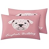 DARACH Englische Bulldogge Kissenbezüge,Queen-Size-Set,2er-Set,niedliche Hunde-Kissenbezüge für Kinder,Mädchen,wendbar,Bedruckt,dekorative Bettkissenbezüge,superweiche,gebürstete Mikrofaser,mit ver