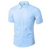Generisch Herren Hemd Kurzarm Baumwolle Businesshemd Bügelleicht Kentkragen Regular Fit Sommerhemd Freizeithemd Unifarben Basic Elegant Business H