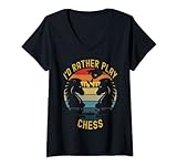 Damen Funny Nerdy I'd Rather Play Chess Strategiespiel Retro Geek T-Shirt mit V-Ausschnitt