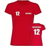 VIMAVERTRIEB® Damen T-Shirt Bayern - Trikot 12 - Druck: weiß - Frauen Shirt Fußball Fanartikel Fanshop - Größe: XXL rot