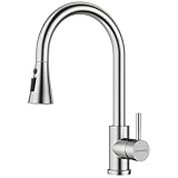 BLYLUND Gebürstetes Nickel Küchenarmaturen mit Brause Ausziehbar 3 Modi, Edelstahl Moderne Küchenspüle Armaturen,Moderne Wasserhahn Küche mit Hohem Bog