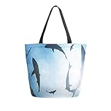 COZYhome Große Canvas Handtasche Meer Tier Fisch Hai Tote Taschen Wiederverwendbare Einkaufen Lebensmittel Tasche Schultertasche Geldbörse für Frauen Arbeit Schule
