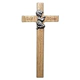xianghaoshun Wandkreuz Baby, Holz Baby Kreuz Ornament, personalisierte Betende Junge Figur Kruzifix Wandkreuz katholisch für Baby Wandkreuz Taufe Geschenke, Segen Baby Plaque Wanddekoration