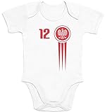 Shirtgeil Polen Polska Nationalmannschft Baby Trikot Fanshirt Nr 12 Baby Body Kurzarm-Body 6-12 Monate Weiß