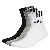 adidas, Set Di 3 Paia Di Calzini Lineari Per Bambini 3-Stripes, Socken, Mittel Graue/Weiß/Schwarz, Xs, Unisex-Bambino