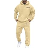 Jogginganzug Herren Set Sweatshirt und Jogginghose Zweiteiler Elegant Warm Gefüttert Trainingsanzug Langarm Sportanzug Sport Set Jogger Set Bequem Baggy Fitnessanzug Unisex Streetwear (B1-Beige, XXL)