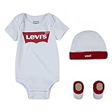 Levi's Kids Classic Batwing Infant Hat Bodysuit Bootie Set 3Pc Baby- und Kleinkind-Strampelanzug - Baby - Mädchen White 5-7