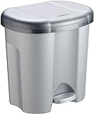 Rotho Abfalleimer Duo, Mülleimer mit zwei Abfallbehältern zum Mülltrennen, 2 x 10 l, Mülltrenner mit Trittfunktion, geruchsdichtes Verschließen, 39 x 32 x 40.5 cm (LxBxH), grau metallic / dunkelsilber by Rotho