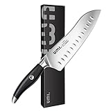 Amazon Brand - Umi Santoku Messer, professionell geeignet zum Schneiden von Fleisch, Fisch und Gemüse - 18cm, Deutscher Stahl, Schwar