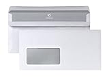 POSTHORN Briefumschlag DIN lang (100 Stück), selbstklebender Briefumschlag mit Fenster, weiße Briefumschläge mit grauem Innendruck für Sichtschutz, 110 x 220 mm, 75g/m²