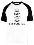 Keep Calm and Eat Stippgrutze Weißes Baseball T-Shirt Kurze Ärmel Unisex Größe S White Baseball Tee Size S