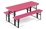 Stagecaptain BBK-110 PI Hirschgarten Kinder-Festzeltgarnitur 110 cm 2X Set - Kleine Sitzgelegeneheit für Kinder - 2 Tische und 4 Bänke - Extra niedrig (Tischhöhe: 53 cm, Sitzhöhe: 32 cm) - Pink