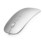 Bluetooth Maus fur Laptop/iPad / iPhone / Mac (iOS 13.3.2 und höher) / PC / Tablet, Wiederaufladbare Leise Mini Maus für Windows / Linux, 3 DPI Einstellbar Bluetooth Silber