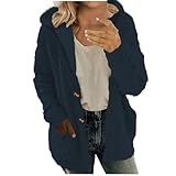 SMUXP Schnäppchen des Tages, Sherpa-Fleece-Jacken, Kapuzenpullover, Damen, Knopfleiste, Fleecemäntel, langärmelig, warm, vorne, offen, Sweatshirt-Jacke mit Taschen, 1#navy, S