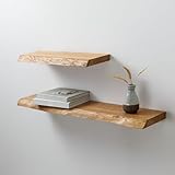 BestLoft Wandregal Wandboard Regal Wand Schweberegal Holzregal Bücherregal Wand Wandregal Holz kleines Regal Küchenregal Wand Shelf Schweberegal Eiche mit Baumkante Naturkante (60cm)