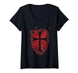 Damen Crusader Knights Templer Crusader Distressed Cross Men T-Shirt mit V-Ausschnitt