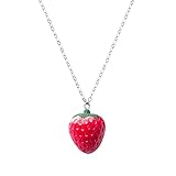 Statement-Halskette für Liebe Einfache Mode Weibliche Kragen Kette Für Frauen Geschenk Nette Rote Erdbeere Ohrringe Für Frauen (E, One Size)