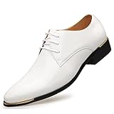 Abendschuhe Formale Oxford-Schuhe for Männer Schnürung Derby Schuhe runden Zehen Kunstleder Nicht-Slip-Block-Absatz Low Top Anti-Slip-Geschäft Bequem und langlebig (Color : White, Size : 42 EU)