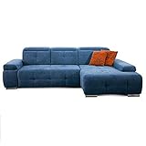 CAVADORE Ecksofa Mistrel mit Longchair XL rechts / Große Eck-Couch im modernen Design / Inkl. verstellbaren Kopfteilen / Wellenunterfederung / 273 x 77 x 173 / Kati Mittelblau