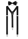 Boolavard Einfarbig Herren Strumpf Fliege Set Clip Auf Y Form Verstellbare Hosenträger (Schwarz)