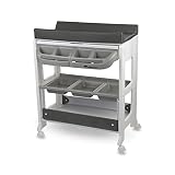 Bebeconfort Dolphy, 2-in-1 Baby Badewanne & Wickelkommode, 0 –12 Monate (max. 11 kg), Einfach Bewegbar Dank 4 Rollen, Aufbewahrungsfächer, Gepolsterte Wickelauflage, Einfache Wannenleerung, Grey M
