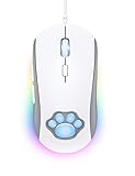 PHNIXGAM Cat Claw RGB-Gaming-Maus, leise optische Computermaus mit USB-Anschluss, 6 einstellbare DPI bis zu 7200, RGB-Beleuchtung, 6 programmierbare Windows/Vista/Linux-Tasten, Weiß