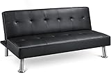 Yaheetech 3er-Sofa Couch Schlafsofa Bettsofa Klappsofa mit Schlaffunktion, Kunstleder, schw