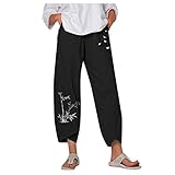 Deloito Lockere Lounge Hose Damen Sommerhose Lang Freizeithose Sommer Atmungsaktiv Leinenhose 7/8 Haremshose High Waist Lose Yogahose Elegant Bedruckt Stoffhose Casual Stranhose mit Gummibund