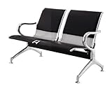 Fleda TRADING Stuhl aus Metall, 2-Sitzer, Farbe Grau, Kissen aus Kunstleder, Schwarz