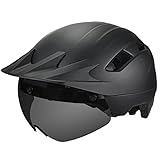 Fahrradhelm Herren, Damen Helm mit Magnetischem Visier Abnehmbarer Sonnenschutzkappe und Größenversteller, Schwarz Helm für E-Bike, Mountainbike & Citybike (L-Visier)
