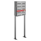 AL Briefkastensysteme 5er Briefkasten als Standbriefkasten, 5 Fach Premium Briefkastenanlage in Edelstahl rostfrei Postkasten modern