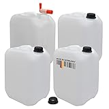 4 x 10L Getränke- Wasserkanister Natur + 1 Auslaufhahn | Lebensmittelecht | Hergestellt in DE | UN-Zulassung | Tragbar | Indoor und Outdoor | BPA Frei