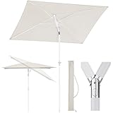 Sekey 180 × 125 cm Sonnenschirm mit Schutzhülle, Balkonschirm Gartenschirm Terrassenschirm, Sonnenschutz UPF50+, Kippbar, Höhenverstellbar, Rechteckig- Graubeig