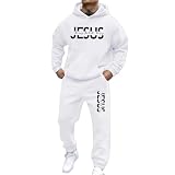 QJDFLL Herren Casual Hoodie Sweatsuit Set Loose Fit Buchstabendruck Pullover Kapuzenpullover mit Jogginghose für den Alltag im Winter(Weiß,M)