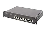 DIGITUS Professional – 10' Gigabit Ethernet Switch – 8-Port – 1HE – Unmanaged – 10/100/1000 Mbit/S – 10 Zoll (254 mm) Rackeinbau möglich – Schwarz
