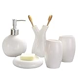 XG-WU Zahnbürstenhalter, einfaches Keramik-Badezimmer-Set, Seifenschale, Zahnbürstenhalter, Seifenspender, Spülbecher, Weiß