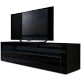 Vladon Lowboard Valencia, Made in Germany, TV-Kommode mit 1 offenem Fach und 2 Klappen, Schwarz matt/Schwarz Hochglanz/Schwarz Hochglanz (155 x 46 x 40 cm)
