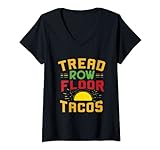 Damen Tread Row Floor ist gleich Tacos - Lustiges Workout T-Shirt mit V-Ausschnitt