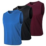 MEETYOO Tank Top Herren, Achselshirts Sport Ärmelloses Shirt Unterhemd Fitness Sleeveless Tshirt für Running Jogging Gym, Blau+schwarz+rot, L