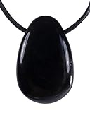 Lebensquelle Plus Schwarzer Obsidian Tropfenanhänger | Trommelstein gebohrt mit Lederband | Hochwertiger Edelsteinanhänger