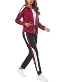 Litherday Jogginganzug Damen Lang Freizeitanzug Baumwolle Trainingsanzug Frauen Streifen Sportanzug, Rot+Schwarz, M