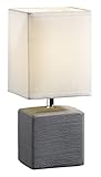 casa NOVA Nachttischlampe - H 29 cm - Grau - Weiß - Keramik - Stoff - Tischleuchte Tischlamp