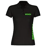 VIMAVERTRIEB® Damen Poloshirt Bremen - Brust & Seite - Druck:grün - Polo Shirt Hemd Frauen Fußball Fanshop Fanartikel - Größe:2XL schwarz