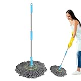 Vriusi Reinigungsmopp für Hartböden, Glasreiniger, 2-in-1, rotierender Mopp, Trockenmopp mit automatischem Drehmoment um 360 G