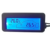 RANRAO Auto-Thermometer innen außen, digitales Thermometer Auto-Thermometer Empfindlichkeit 12 V Digitale Hintergrundbeleuchtung LCD Display Auto innen und außen