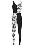 TiaoBug Damen Turnanzug Gymnastik Trikot Ballett Anzug Sport Body Overall Ärmellos Tank Top lange Hose Leggings Bedruckt Yoga Tanz Leotard Bodysuit gr. S-XXL Schwarz Weiss XL