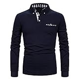 APAELEA Poloshirt Herren Langarm Baumwolle Golf T-Shirt Casual Tops,Navy blau,M